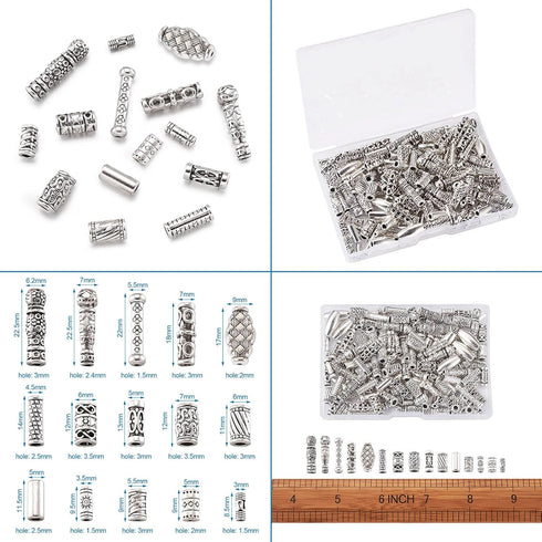 KISSITTY 150pcs/box 15 Style Antique Silver Tibetan Spacer Tube Beads Alloy Metal Charms for Bracelet Necklace Jewelry Making...
