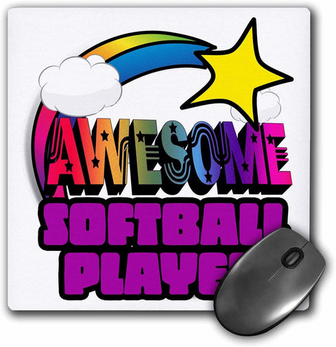 3dRose Shooting Star Rainbow Awesome Softball Player Mouse Pad (mp_201411_1)...