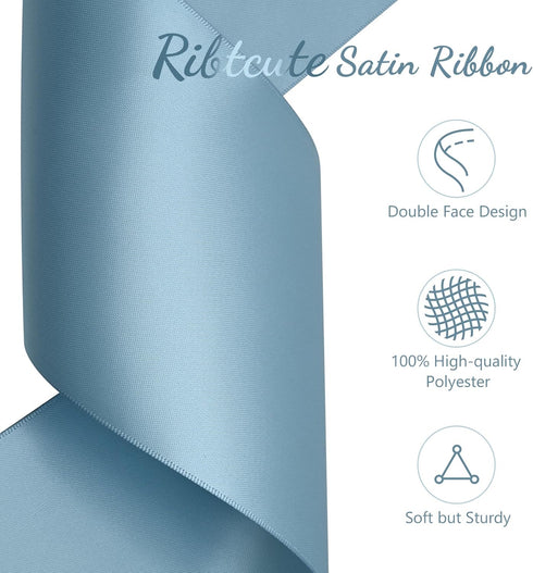 Blue Dusty Satin Ribbon 4 Inch x 15 Yards Double Face Wide Large Silk Satin Ribbon for Wedding, Ceremony Kit Decoration, Chair Sash, Gift Wrapping...