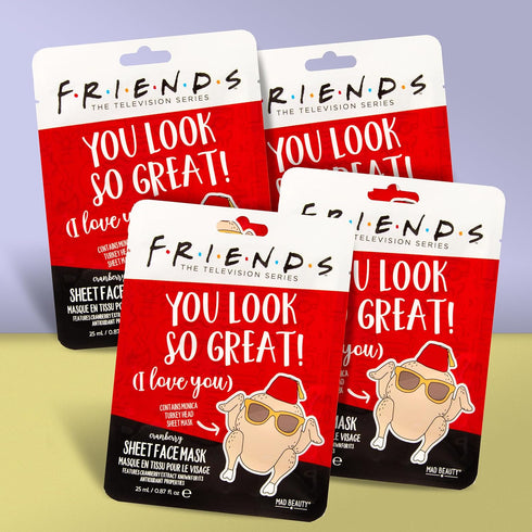 MAD Beauty Friends Television Show Monica Thanksgiving Turkey Head Cosmetic Sheet Face Masks (4-Pack) | Cranberry Antioxidants | Skincare Gifts fo...