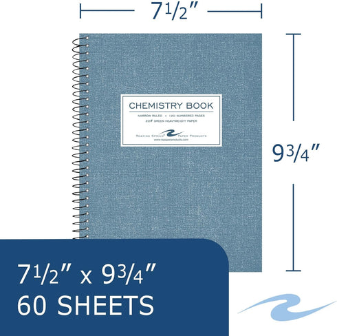 Roaring Spring Chemistry Lab Spiral Notebook, Narrow Ruled, 9.75" x 7.5" 20# Green Tinted Paper, 120 Numbered Pages, Proudly Made in USA, Perfect ...