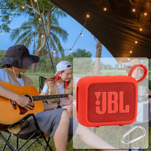 for JBL Go 4 Waterproof Bluetooth Speaker Silicone Cover Case, Portable Silicone Travel Case with Carabiner, Protective Skin Case (Red Case) - co2...