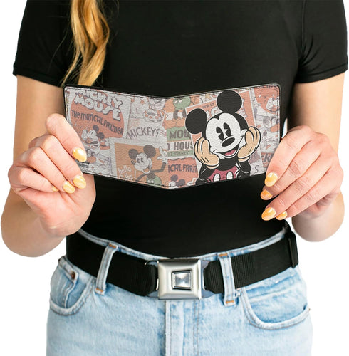 Buckle-Down Men's Disney Wallet, Bifold, Classic Mickey Sitting Pose Close Up Stacked Comics, Vegan Leather, Multicolor, Standard Size...
