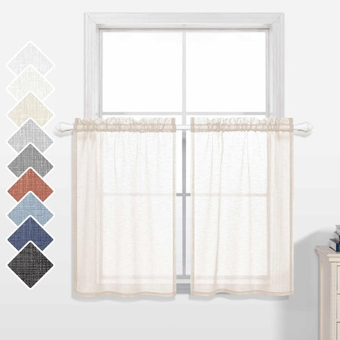 Short Curtains 36 inch Length for Small Bedroom Window 2 Panels Rod Pocket Farmhouse Semi Sheer Faux Linen Tier Cafe Privacy Curtain for Camper Ba...