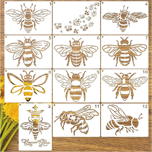 Bee Stencils for Painting Honey Bee Stencil Queen Bee Template Paint Stencils for Painting on Wood Burning Art Craft Canvas Furniture Wall (A5 Bee...