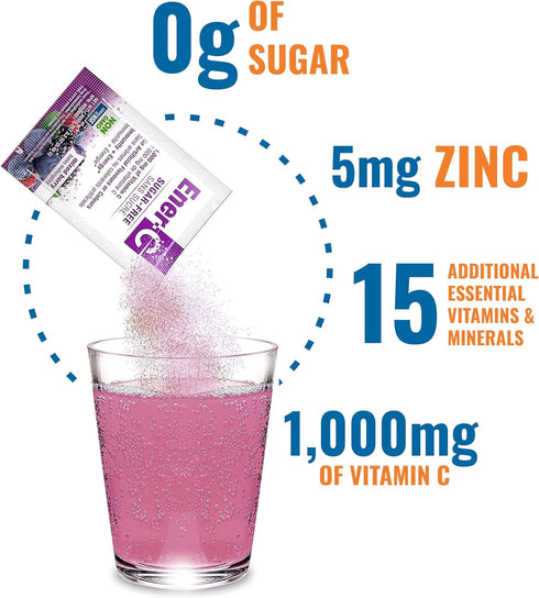 Ener-C Sugar Free Energy Mixed Berry Multivitamin Drink Mix Vitamin C 1000mg & Electrolytes - Natural Immunity Support with Real Fruit Juice Powde...