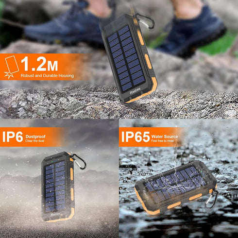 Solar Charger, Portable 38800mAh Solar Power Bank IPX5 Waterproof with Built-in Solar Panel Charger and LED Flashlight, Solar Phone Charger Batter...