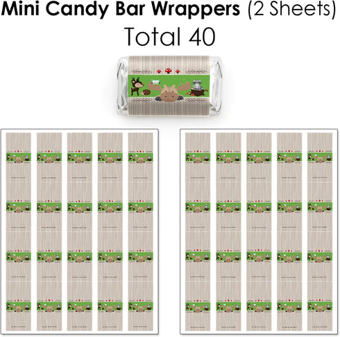 Big Dot of Happiness Woodland Creatures - Mini Candy Bar Wrappers, Round and Circle - Baby Shower or Birthday Party Favor Sticker Kit - 304 Pieces...