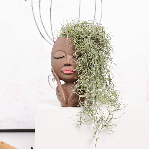 AIMEBBY Face Flower Pot Head Planter Pot Succulent Planter Cute Resin Cactus Planter with Drainage Hole Closed Eyes,Black...