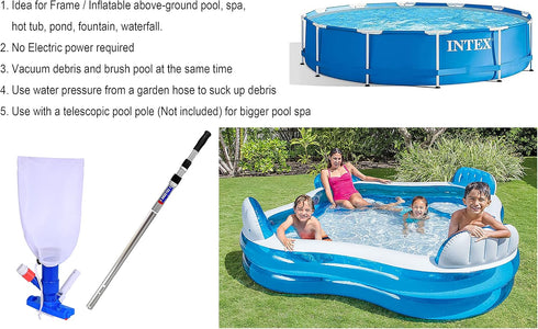 Pool Spa Jet Vacuum Cleaner w/Brush for Frame above Ground/Inflatable Pools, Spa, Hot Tub Vacuuming, Use Water Pressure from Garden Hose to Vacuum...