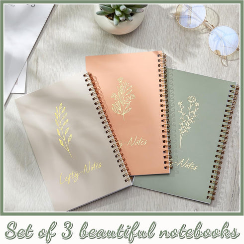 Lewtemi 3 Pieces Left Handed Notebook 8 x 5 Inch Lefty Spiral Notebooks Wire Bound Paper Left Handed Journal for School College Subject Office Wor...