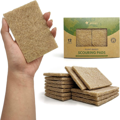 Biodegradable Scrubbing Pads for Dishes - Pack of 12 Coconut Fiber Scrub Pads for Dishes - Non Scratch Scouring Pads for Pots and Pans...