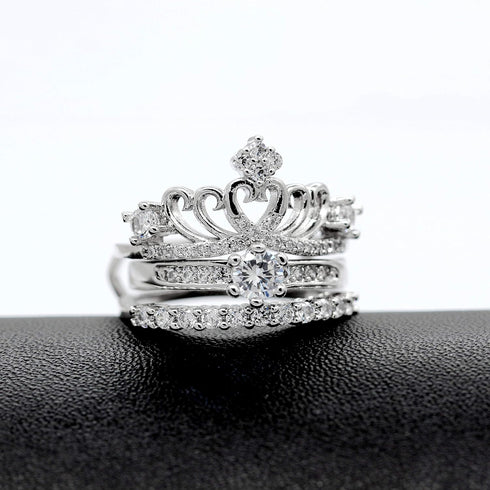 Uloveido Women's Platinum Plated Cubic Zironica Princess Crown Wedding Engagement Rings Guard Wraps and Enhancers Y480...