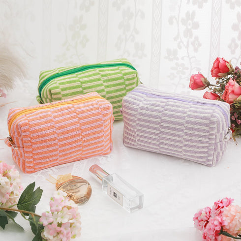 2 Pcs Cosmetic Bags Striped Makeup Bags Makeup Pouches Toiletry Bags Travel Organizers Makeup Travel Cases Beauty Organizers (Green Striped)...