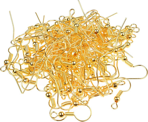 Gold Color Earring Hooks and Transparent Earring Backs - Nickel-Free Ear Wires (18mm) - Plastic Stopper Replacement Safety Back (2.5mm x 3mm) -for...