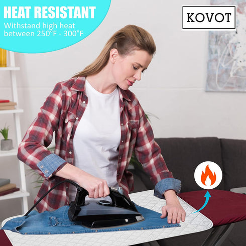 KOVOT Extra-Wide 21" x 32" Portable Magnetic Ironing Mat Blanket. Cotton Laundry Pad for Table, Washer, Dryer or Iron Anywhere On The Go Best Iron...