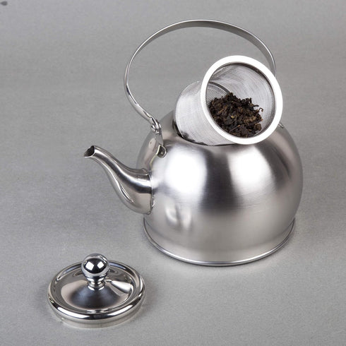 Creative Home Royal Tea 1.0 Quart Stainless Steel Stovetop Tea Kettle with Removable Infuser Basket Folding Handle Capsulated Bottom for Even Heat...