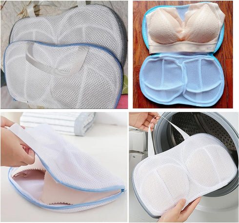 2 Pack Bra Laundry Bags for Washing Machine Lingerie Wash Dryer Bag Non-Deform 3D Protective Bracket Case with Handle and Zipper for Women Underwe...