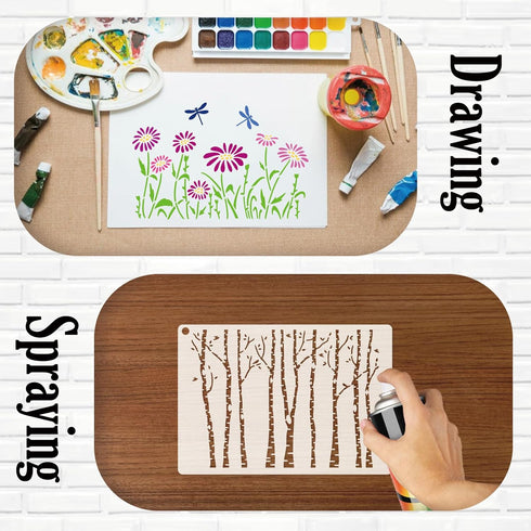 Wildflower Stencils for Painting on Wood, Vine Cherry Blossom Bird Tree Leaf Stencils for Crafts Reusable Wood Burning Drawing Art Paint Stencils ...