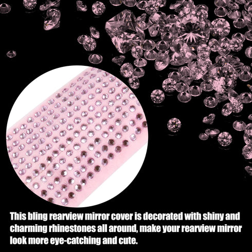 X AUTOHAUX Bling Car Mirror Accessories Charm Shining Car Rear View Mirror Decorative Cover Faux Crystal Rhinestone Car Interior Trim for Women Pi...