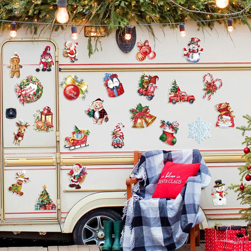 24 Pieces Christmas Refrigerator Magnets Christmas Santa Claus Gnome Snowflake Magnets Decorative Car Fridge Magnetic Stickers Xmas Magnets Decora...