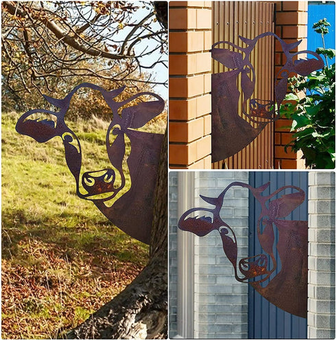 New Peeping Cow Metal Art Wall Decor Farm Outdoor,Fence Metal Silhouette Yard Art for Farmhouse Outdoor Garden Decor (Cow)...