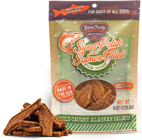 Gaines Family Farmstead Sweet Potato & Salmon Fillets for Dogs, All-Natural, Grain-Free, Healthy Dog Treats for All Ages & Breeds, Made in USA, 8 ...
