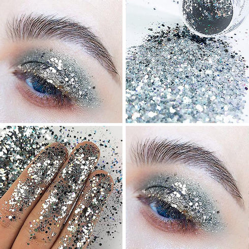 Chunky Fine Mixed Glitter,Set of 45 Colors,Holographic Glitter for Epoxy Resin DIY Craft,Nail Art,Face Eye Hair Make up,Iridescent Sequin Flake Ch...