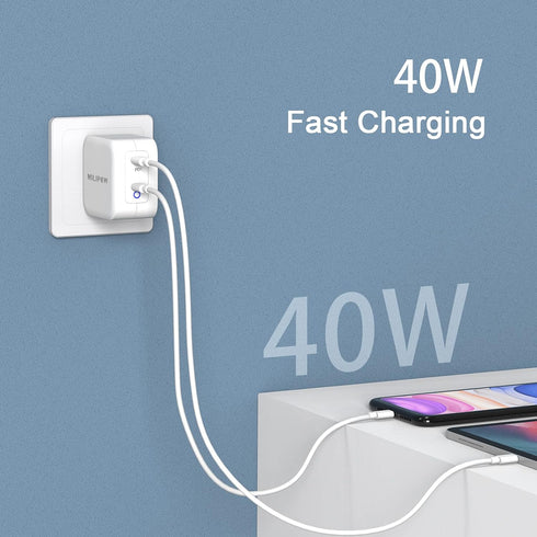 Milipow 40W Dual Ports PD3.0 USB-C Type-C Compact Charger Adapter Compatible with A Variety of Smartphones, IPad Pro, IPad Air, Google Pixel, AirP...