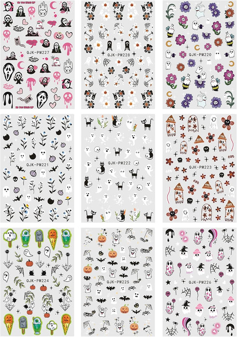 JMEOWIO 9 Sheets Halloween Nail Art Stickers Decals Self-Adhesive Cute Flower Ghost Nail Supplies Nail Art Design Decoration Accessories...
