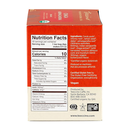 Teeccino Chaga Ashwagandha Tea - Butterscotch Cream - Organic Mushroom Adaptogenic Herbal Tea, 3x More Herbs than Regular Tea Bags, Prebiotic, Caf...