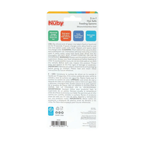 Nuby 2-in-1 Hot Safe Feeding Spoons - (2-Pack) Spoons for Babies 6+ Months - Blue and Aqua...