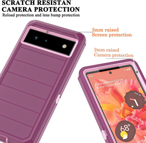 YmhxcY for Pixel 6 Case with Drop Proof 3-Layer Durable Cover/Shockproof Armor Drop Protection Solid Rubber Case for Google Pixel 6-Wine Red/Pink ...