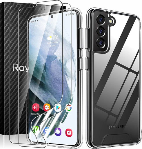 Rayboen for Samsung Galaxy S21 Plus Case with 2X Soft Screen Protector, Crystal Clear Hybrid Designed Protective Shockproof Slim Phone Cover for G...