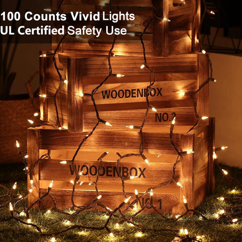 Clear Christmas Lights String, 21.63ft 100 Count Incandescent Brown Wire String Lights, UL Certified Outdoor Christmas Lights, Connectable Indoor ...