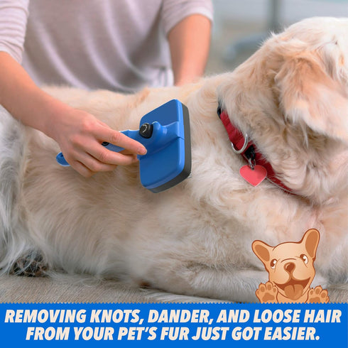 Ruff 'N Ruffus Self-Cleaning Slicker Brush With NO- Pain Bristles Upgraded Gel Handle Gently Removes Loose Undercoat & Tangled Hair For Cats & Dog...
