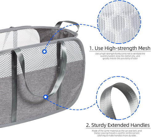 Tear Proof Pop Up Laundry Hampers, with Strong Handles Laundry Hamper, Easy to Carry & Go Up and Down Stairs, Honeycomb Mesh-Breathable, Easy to C...