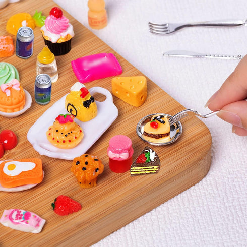 50Pcs Miniature Food Drinks Bottle Soda Pop Cans, Pretend Play Mini Kitchen Game Party Accessories Toys Hamburg Cake Ice Cream for 1/12 Doll House...