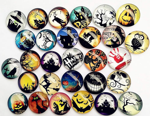 Libiline Random 30pcs 20mm(3/4") Assorted Styles Halloween Pumpkin Bat Owl Glass Flatback Flat Backs Button Glass Phonecover Cameo Cabochon Wizard...