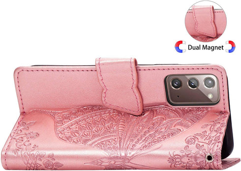 ZYZX Samsung Galaxy Note 20 Ultra Wallet Case, Rhinestone Rose Gold, Butterfly Flower Design, PU Leather, Flip Case with Card Slots, Magnetic Buck...