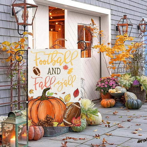 Fall Pumpkin Garden Flags 12x18 Vertical Double Sided, Football and Fall Y'all Yard Flag for Outside Decor, Autumn Thanksgiving Holiday Outdoor Se...