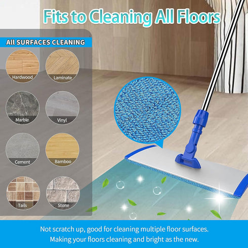 10 Packs Replacement Microfiber Cleaning Pads Spray Mop Heads Flat Mop Pads for Any Microfiber Flat Mop System 18 inch Reusable and Washable Blue...