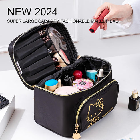Make up Bag Travel Cosmetic Bags Brush Holder Zipper Pouch Case Organizer Cute Organizer Suitable for Purse for Women (Black-B)...