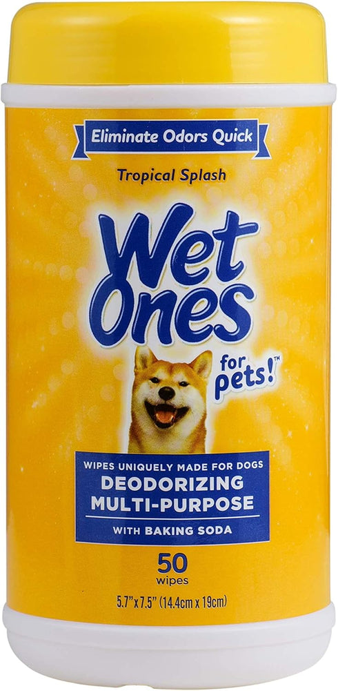 Wet Ones for Pets Deodorizing Multi-Purpose Dog Wipes With Baking Soda | Dog Deodorizing Wipes For All Dogs in Tropical Splash Scent, Wet Ones Wip...