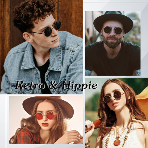 Round Polarized Sunglasses Men Women,Retro Metal Hippie Shades with 100% UV Protection...