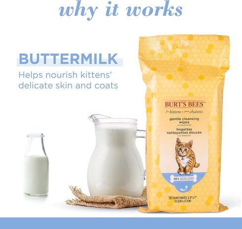 Burt's Bees for Pets Kitten Wipes Wipes - Kitten Wipes for All Cats, Safe for Kittens - Cruelty Free, Formulated without Sulfates and Parabens, pH...