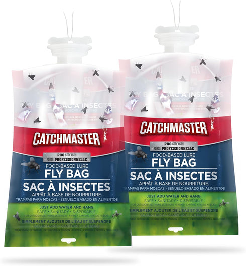 Catchmaster Pro Series Fly Bag 2-Pack, Hanging Fly Trap Outdoor Home, Bug Catcher and Flying Insect Trap with Food Based Lure, Pet Safe Pest Contr...