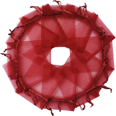100pcs Red Organza Gift Pouches - 2x3 Inch Sheer Drawstring Bags for Jewelry, Wedding, Party & Christmas Favor Gifts...