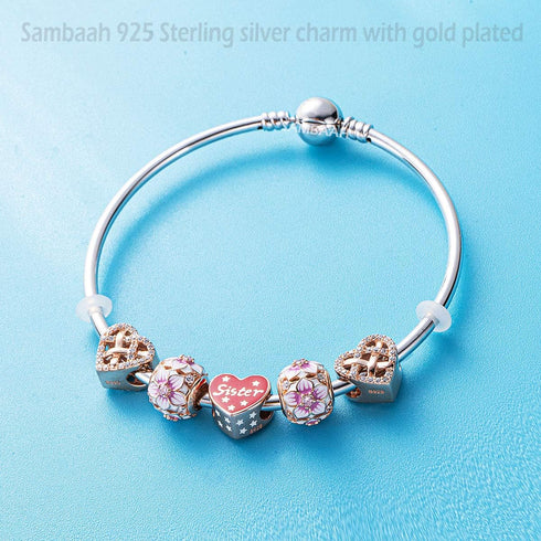 Rose Gold Charms Sterling Silver fit Pandora Style Bracelets-Birthday/Heart/Angel Wing/Feather/Star...