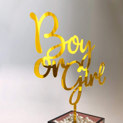 Larger Size Acrylic Mirror Gold Boy or Girl Cake Topper, Gender Reveal Cake Topper, Baby Shower Party Supplies Decoration for Cake Topper, Cake Fl...